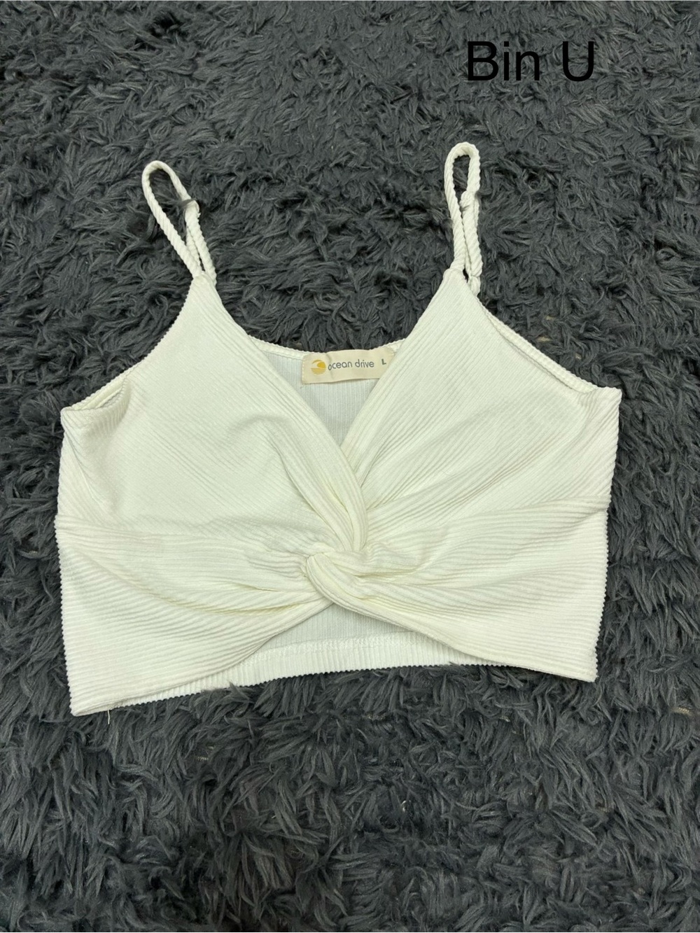 Ocean Drive Cream Twist-Front Ribbed Cami Top